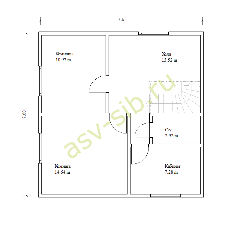 План второго этажа компактного брусового дома, проект Б-101